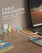Magnetic Cable Clips 360° Rotation Cord Holder, 6Pack Cord Organizer 1s Lock Cable Smooth Adjustable Desk Organizers and Accessories, Adhesive Cord Clips for Nightstand,Phone,Wall,Car,Home Office