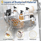 YASONIC Corner Shower Caddy, 5-Pack Adhesive Rustproof Stainless Steel Shower Organizer with Soap Holder, No Drilling Shower Shelf for Inside Shower, Dorm, Renters, White