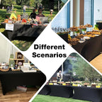 Trlyc 2 Pack 8FT Spandex Table Cloth - 96 x 30 Inch Rectangular Stretch Tablecloth, Wrinkle Resistant Scretch Table Cover for Wedding, Party, Banquet, Picnic, Outdoor Decoration (2Pcs,Black)
