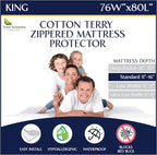 Zippered Waterproof Mattress Encasements - Hypoallergenic Mattress Protector Cover with Soft Cotton Terry Fabric Top - King Size 76' x 80'