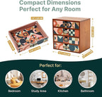 Mid-Century Modern Geometric Pattern Desk Organizer - Earth Tone Desktop Storage with 4-Drawer - Retro Modern Wood Cabinet for Office Supplies, Craft Tools, & Home Organization - MCM Drawer Unit