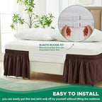 Biscaynebay Wrap Around Bed Skirts for King & Cal King Beds 16" Drop, Brown Adjustable Elastic Dust Ruffles Easy Fit Wrinkle & Fade Resistant Silky Luxurious Fabric Solid Machine Washable