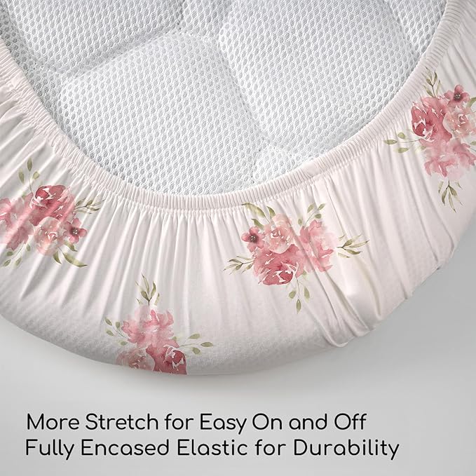 Floral Bassinet Sheets Girl 3 Pack, Breathable Cozy Fitted Mattress Sheet, Elastic Travel Bassinet Fashionable, Standard Cradle Safe Sheets for Baby Boy Girls 32" x 16"