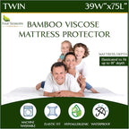 Four Seasons Essentials Twin Size Waterproof Mattress Protector - Cooling Viscose derived from Bamboo Fitted Sheet Mattress Cover - Quilted Jacquard Pad Protects from Dust Allergens