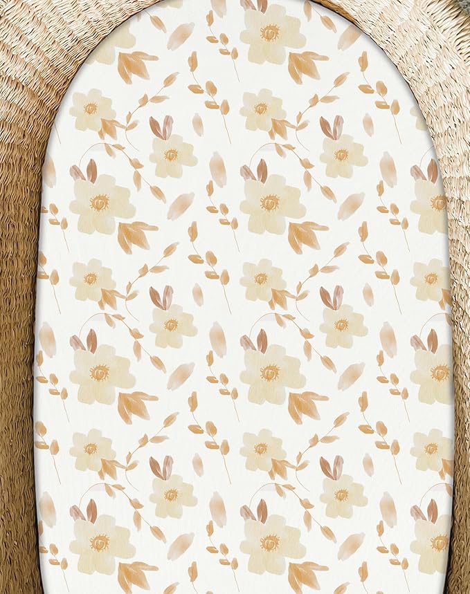 Bassinet Sheets for Baby Girls Boys 2 Pack, Fitted Baby Mattress Sheet for Rectangle, Oval, Hourglass Bassinet Mattress, Breathable Cozy & Universal Fit (Honeybee Dreams)