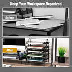 Mind Reader 5-Tier Paper Tray Organizer, Vertical Desktop File Storage Rack, Office, Metal Mesh, Black