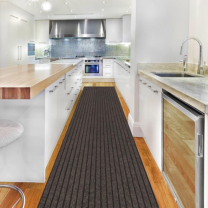 Ottomanson 2'7" x 37' Hallway Runner with Scraper Pile - Extra Durable Non-Slip Rug Mat for Indoor & Outdoor Use - Ideal for Kitchen, Entryway & Garage - High-Traffic Carpet, Brown