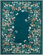 Wonnitar Washable 8x10 Area Rug, Non-Slip Teal Green Floral Rugs for Living Room, Low Pile Soft Bedroom Rug, Stain Resistant Floor Carpet for Dining Room(Teal Green,8'x10')