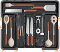 Spaclear Large Utensil Drawer Organizer Expandable Silverware Organizer for Kitchen Drawer Adjustable Cooking Utensil Holder Cutlery Flatware Tray Spatula Tools Gadgets Storage Dividers Plastic Black