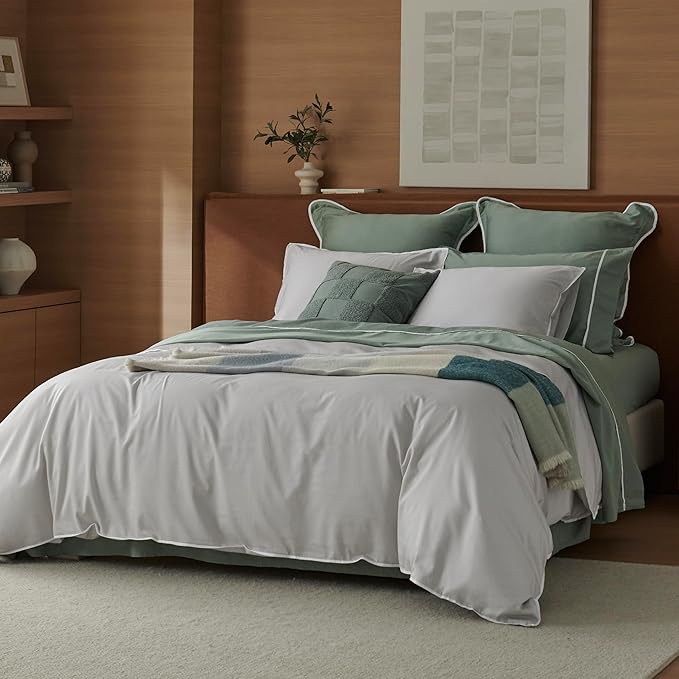 Double Stitch Cotton Tencel Duvet Cover - King Size Comforter Cover, Luxury & Soft Eucalyptus Lyocell Bedding Set for Hot Sleepers, Cooling & Breathable, Button Closure, Winter Sky Contrast, 106"x90"