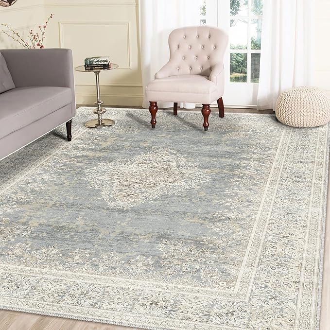 8x10 Area Rug Non Slip Boho Large Rug Entryway Indoor Mat Machine Throw Bedside Rug for Living Room Bedroom Kitchen (Beige Grey)
