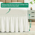 Biscaynebay Wrap Around Bed Skirts for King & Cal King Beds 11" Short Drop, Ivory Adjustable Elastic Dust Ruffles Easy Fit Wrinkle Resistant Silky Luxurious Fabric Machine Washable