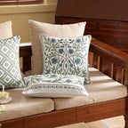 ISAENNE Design Fresh Linen Square Throw Pillow Covers 18"x18" Pack of 2, French White Cottage Cushion Covers with Blue Floral Branches Pattern Decor Pillowcases for Bed,Living Room,Outdoor,Car