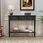 3More Entryway Console Table with 3 Drawers,42" Carved Hallway Table with Open Shelf,Long Sofa Table for Living Room, Hallway, Behind Couch,Black
