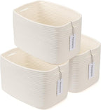 Cotton Rope storage Basket Bins Woven Basket for Organizing Shelves 15X10X9.3" Rectangle Decorative Baskets For storage Clothes Toys Books Towels Nursery basket organizer 3 pack white
