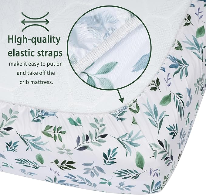 Baby Crib Sheets for Boys Girls, 2 Pack Fitted Crib Sheet for Standard Crib and Toddler Mattress, Soft Microfiber Baby Sheet 52x28x8in (Leaf & Green)