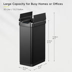 EKO Phantom-T 13.2 Gallon/ 50L Automatic Sensor Kitchen Trash Can, Slim Stainless Steel Touchless Garbage Bin with Soft-Close Dual Wing Lid for Home & Office, Matte Black