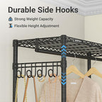 VIPEK R3 Medium Rolling Clothes Racks with Lockable Wheels, Heavy Duty Garment Rack with Adjustable Shelves & Hanging Rod & Side Hooks, Compact Space-Saving Storage for Small Apartments/Dorms (Black)