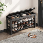 IUNVR Shoe Rack Bench Seat Rubberwood 3-Tier Wooden Storage Bench 550lbs Compact Mid-Century Modern Design for Entryway, Hallway, Closet, Front Door Entrance, Foyer
