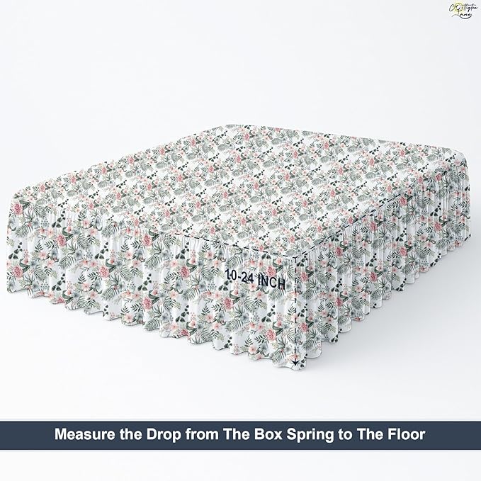 Cottington Lane Ruffled Bed Skirt King Size with Split Corner, Brushed Microfiber Hotel Quality Dust Ruffle, 16 Inch Drop Gathered Bedskirt, Soft, Stylish, Shrink & Fade Resistant, Petal Dream