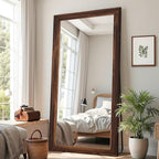 Antok Full Length Mirror with Solid Wood Frame, 71"×32" Wall Mounted Oversized Floor Mirror with Stand, Leaning Standing Hanging for Bedroom Living Room Entryway, Walnut, Rect Style