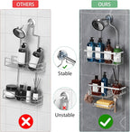 DAOYA Shower Caddy Hanging - Over the Shower Head Caddy with 2 Baskets, Soap Holder & Razor Holder, Non-Slip Rubber Pads, U-Shaped Hooks and Adhesive Pads for Bathroom Organization - Silver
