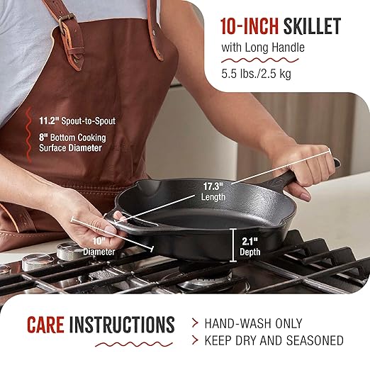 Victoria 10-Inch Cast Iron Skillet, Pre-Seasoned Cast-Iron Frying Pan with Long Handle, Made in Colombia