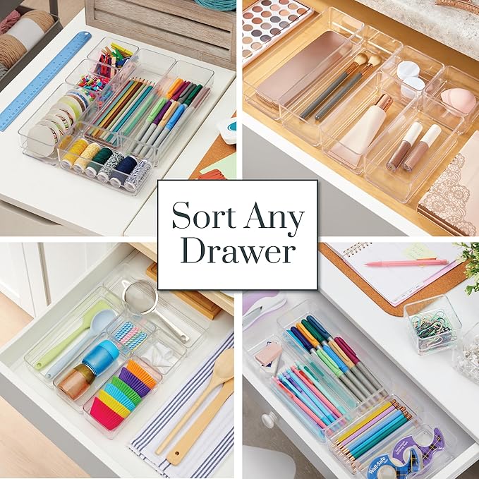 STORi SimpleSort Drawer Organizer Bins 6 pc Set, Multi-size, Bathroom Organizers and Storage, Makeup Organizer, Desk Organizer, Vanity Organizer, Clear Organizing Containers, Made in USA