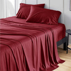 Bedsure Full Size Bed Sheets, Cooling Sheets, Rayon Derived from Bamboo, Breathable & Soft, Deep Pocket Up to 16 Inches, Hotel Luxury Silky Bedding for Hot Sleepers, Burgundy