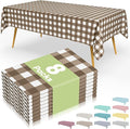 Smiry 8 Packs Gingham Disposable Table Cloth, 54 x 108 Inch Waterproof Plastic Tablecloth, Rectangle Brown and White Checkered Table Covers for Picnic, Birthday, Party