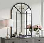 Arch Wall Mirror Mounted Decorative, 30"x42", Arched Window Pane Mirror for Wall-Mounted for Entryway, Bathroom Vanity, Living Room or Bedroom, Iron Frame, Black