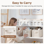 StorageWorks Narrow Storage Bins, Small Basket for Closet and Shelves, Rectangular Fabric Organizer with Handles, Toilet Paper Storage, Khaki and Beige Stripes, 2-Pack