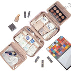 NISHEL Travel Toiletry Bag for Women, Makeup Essentials Organizer, Hanging Case for Accessories, Cosmetics, Large Size, Peach Pink