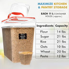 Shazo 2 PC (11L | 372 oz) Flour Sugar Storage Containers with Spout Lid & Easy Carry Handle - BPA Free Extra Large Airtight Food Storage Containers with Lids - Rice Canisters Sets for Kitchen & Pantry