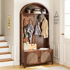 Hall Tree with Bench and Shoe Storage, Entryway Storage Bench with Coat Rack, 78.74" Coat Rack with 7 Hooks and Adjustable Shelves, Farmhouse Style Furniture Organizer for Hallway (Walnut, 78.74"H)