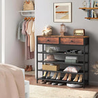 usikey Shoe Rack, 5 Tier Shoe Storage Organizer with 2 Drawers, Metal Shoe Shelf for 16-20 Pairs of Shoes, with 4 Oxford Fabric Shelves and Wooden Top, Shoe Stand for Closet, Rustic Brown UNYXJX009F