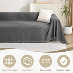 MYSKY HOME Boho Couch Cover Charcoal Gray Sofa Covers with Tassel Farmhouse Sofa Slipcover Simple Couch Protector for Dogs Chenille Sectional Couch Covers L Shaped Couch Cushion Covers, 91"x 134"