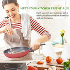 NutriChef 12-Piece Nonstick Kitchen Cookware Set-PTFE/PFOA/PFOS-Free Heat Resistant Lacquer Kitchen Ware Pots Pan Set Dark Gray/Red- Saucepot, Pans, Cooking Pot Oven Pot, Lid, Utensil - NCCW12RED