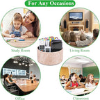 Remote Control Holder, 360°Spinning PU Leather Desk TV Remote Caddy,Desk Storage Box Room Accessories for Controller, Media,Mail,Calculator, Mobile Phone,Pencil(1-Carved Light Brown)