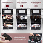 Frenessa Nail Polish Makeup Train Case with Drawer and Dividers Manicure Organizer Accessory Storage Makeup Box With Mirror Lockable Keys Nail Kit Organizer Cosmetic Case Jewelry Box - Black