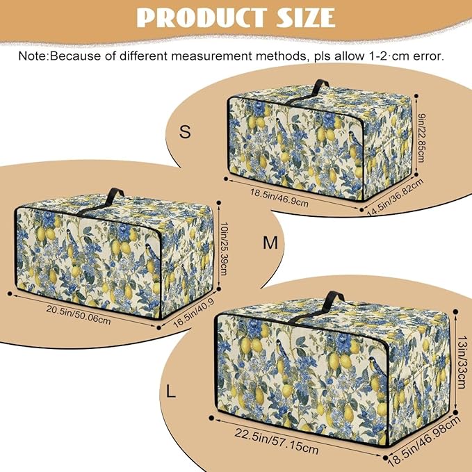 Lemon Floral Robin Bird Print Microwave Oven Dust Cover Heavy Duty Microwave Oven Grill Cover Dustproof Kitchen Machine Covers Case Protections for Toaster Oven, S