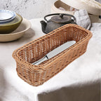 Angoily Rattan Woven Basket Tableware Storage Box for Chopsticks Forks Knives Lightweight Kitchen Utensil Organizer 11.81X4.33X2.75 Inches Compact Holder