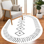Simple Black and White Geometric Texture Bordered Area Rug 10x14 for Living Room Bedroom Dining Room Soft Washable Anti Slip Floor Mats Doormat Modern Minimalist Large Carpet Cozy Indoor Oval Rugs