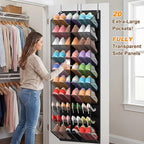UVIAHOMI 20-30 Pairs Over the Door Shoe Organizer, Breathable Pocket Hanging Shoe Storage for Closet, 10-Tier Door Shoes Rack, Handing Shoes Holder Fit All the Family's Sneakers, Boots, Heels, Black