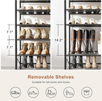 8-Tier Tall Shoe Rack Organizer Shoe Storage for Entryway 24-32 Pairs Metal Shoe Rack for Closet Heavy-Duty Shoe Rack with Wooden Top Shelf for Garage Gray