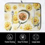 Yellow Sunflower Dish Drying Mat for Kitchen Counter Summer Daisy Floral Dishes Pad Farmhouse Flower Dish Draining Microfiber Absorbent Dish Drainer Rack Mat Large Extra Large 18x24 Inch