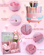 LXEVIHK 21Pcs Pink Desk Organizers and Accessories With Mesh Desk Organizer and 360°Rotating Pen Holder and a Lot of Office Pink Office Supplies Beautifully Presented in a Gift Box