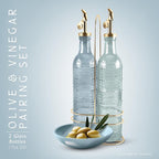 COOK WITH COLOR Glass Olive Oil Bottle Dispenser - 2 Pack- 17oz Oil and Vinegar Cruet - Olive Oil Carafe Decanter for Kitchen, Champagne Bubbles, Blue