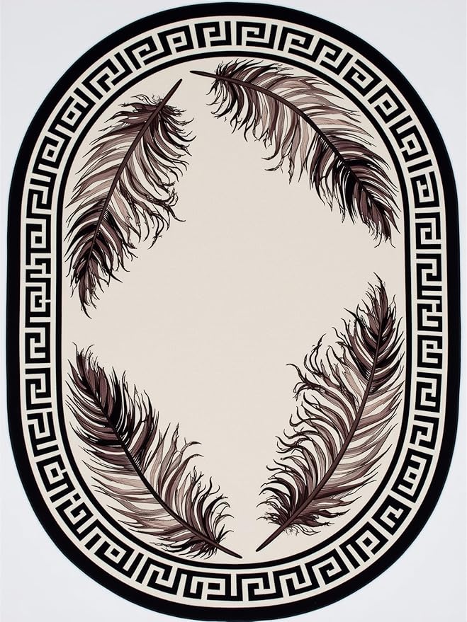 Light Beige Tan Black Greek Key Pattern Bordered Large Rugs for Living Room Bedroom Dining Room Machine Washable Non Skid Soft Area Rug 10x14 Nursery Dorm Guestroom Minimalist Oval Floor Mats Carpet