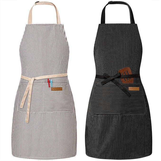 BeLuyi 2 Pack Adjustable Bib Apron with 2 Pockets Chef Cooking Kitchen Restaurant Aprons for Women Men